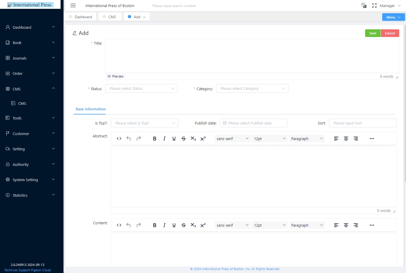 Add CMS Content Form