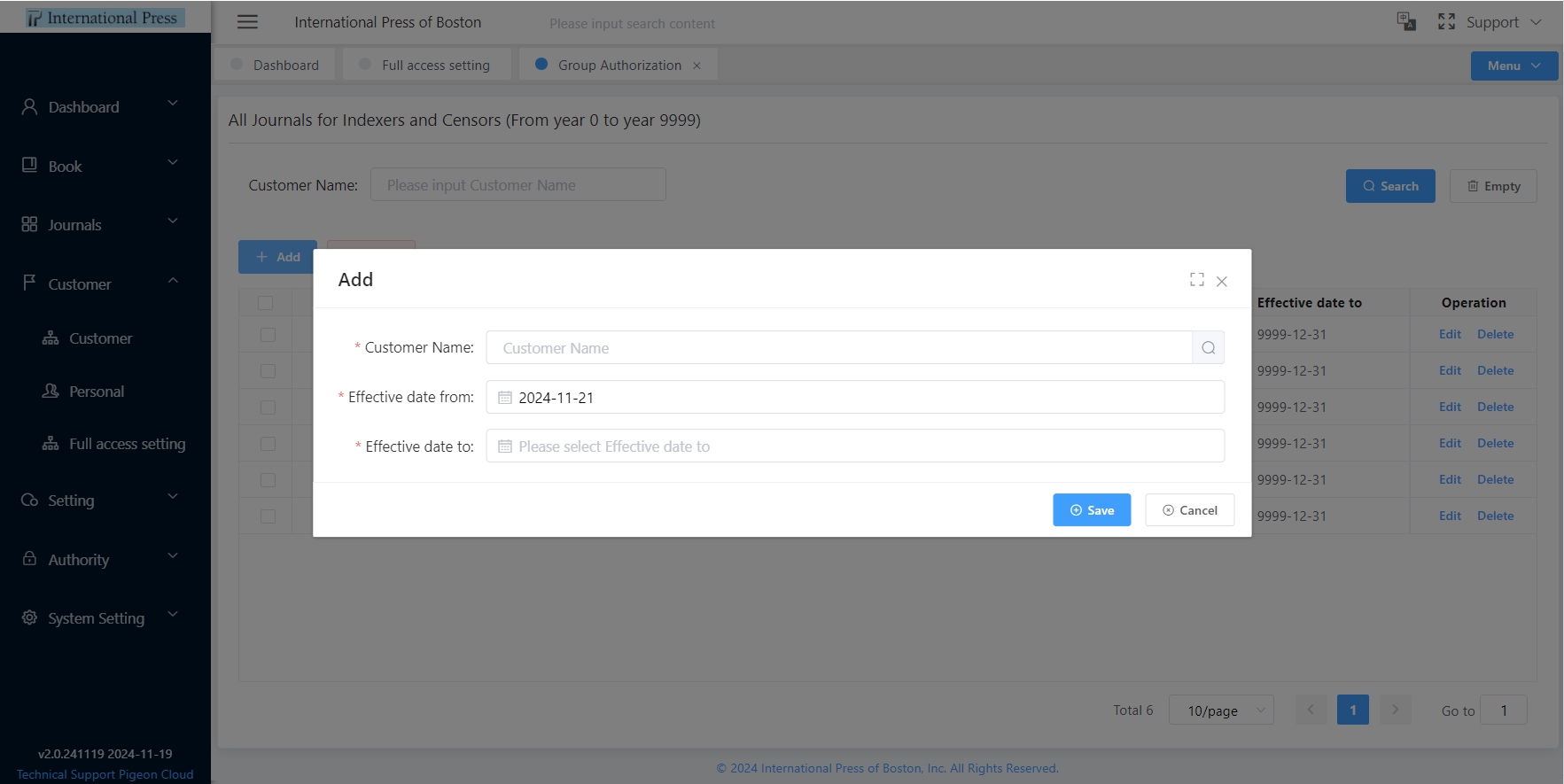 Special Group Journal Permanent Access Rights - Group Authorization-add