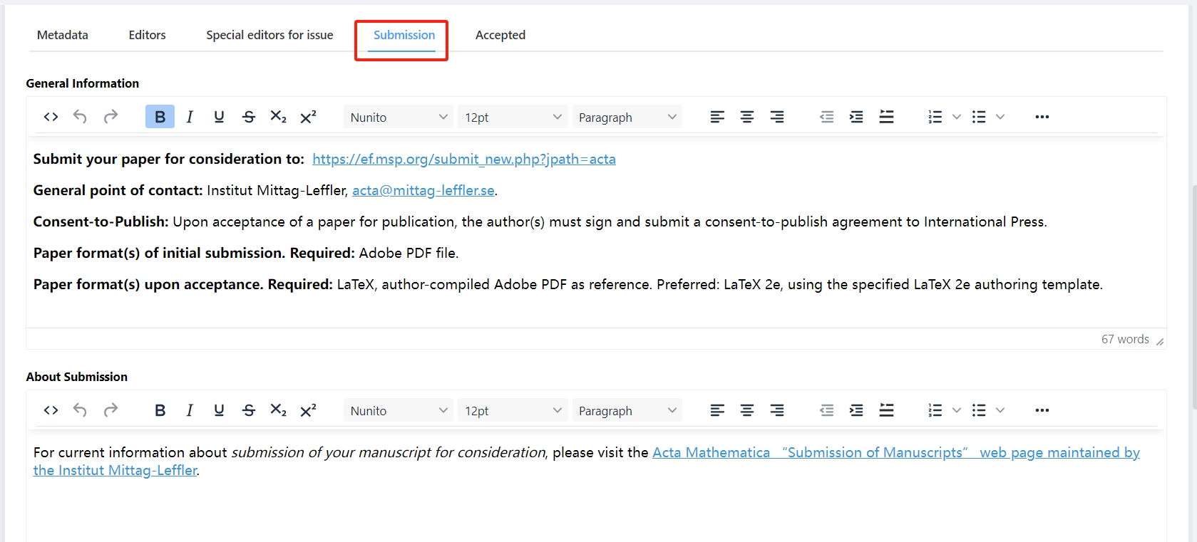 Journal Addition-submission tab