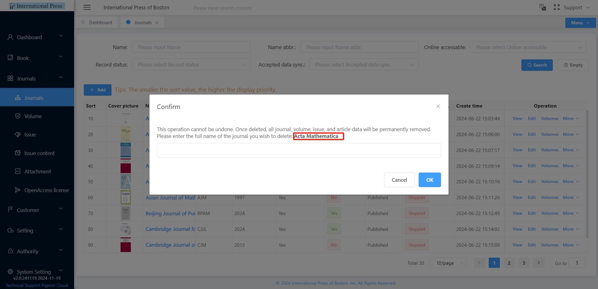 Journal Deletion