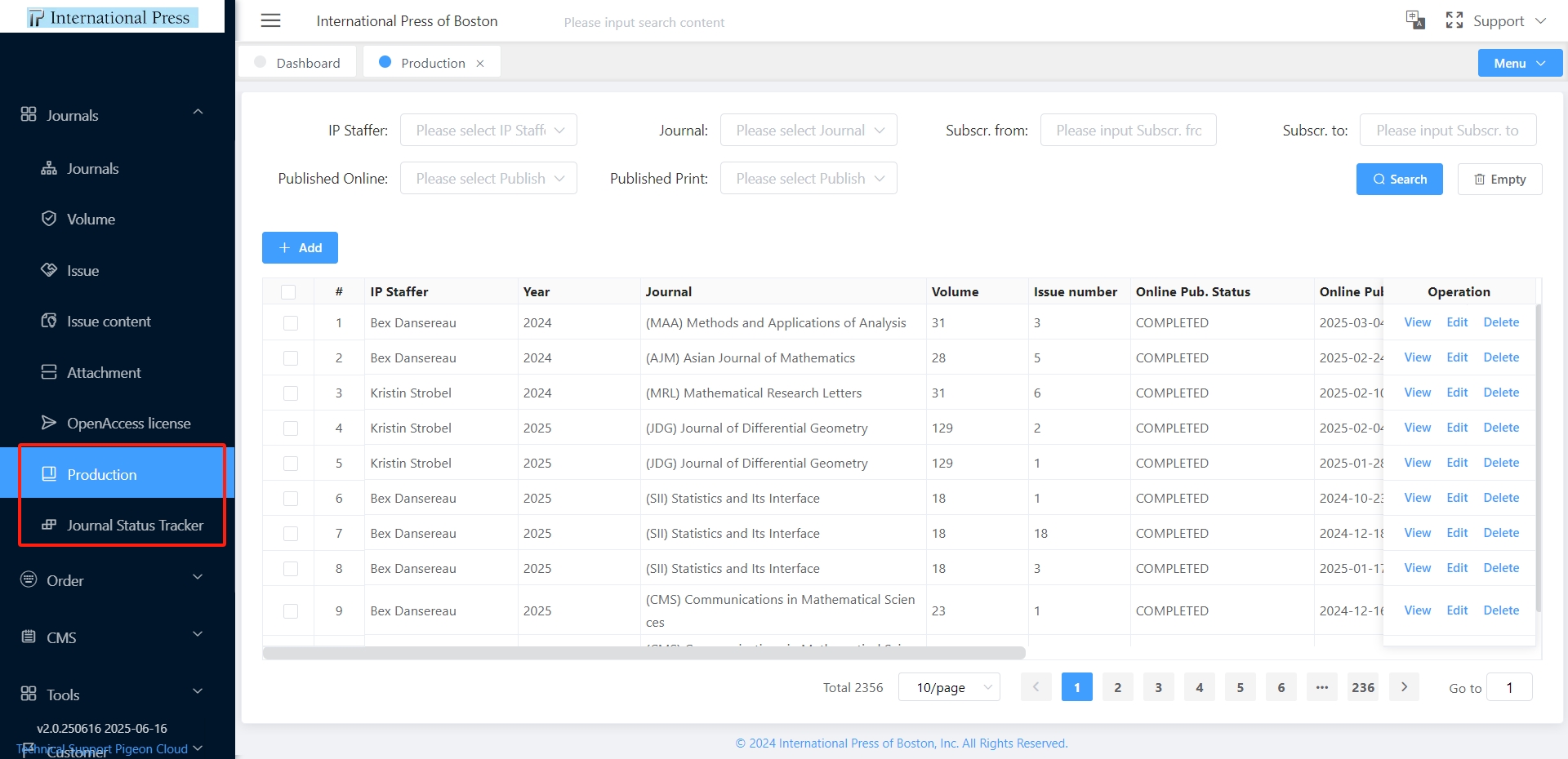 Journal Menu Navigation