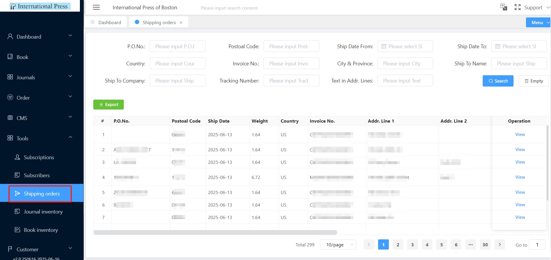 Shipping Order Interface